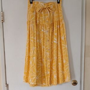 Universal Thread Yellow Floral Maxi Skirt with Tie Waist